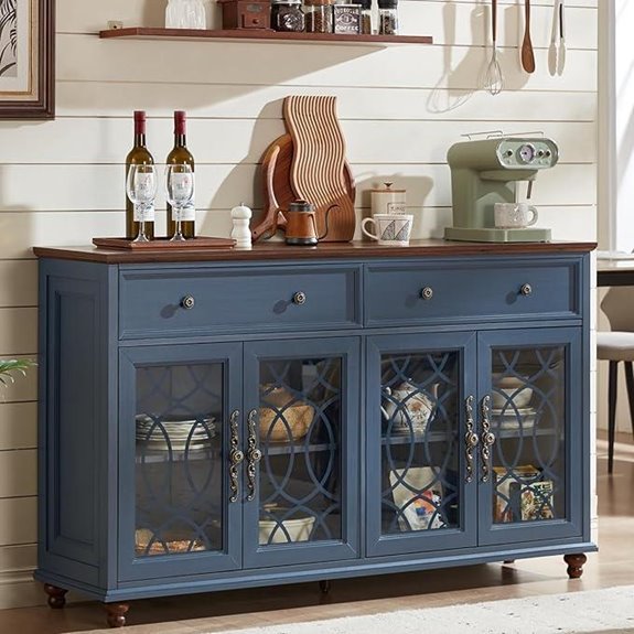 Farmhouse Sideboard Buffet with Glass Doors