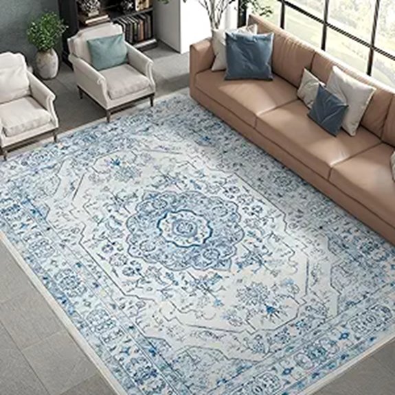 Jinchan 8x10 Floral Washable Non-slip Area Rug