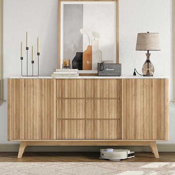 62 Fluted Buffet Cabinet with Sliding Doors