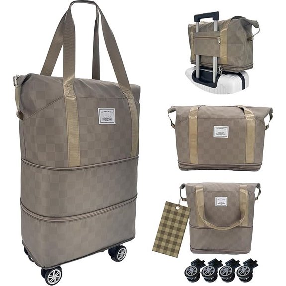 Foldable Duffel Bag with Detachable Wheels and Checkerboard Design