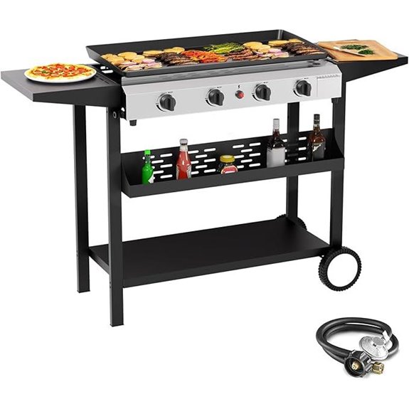 SKOK 4-Burner Flat Top Gas Griddle with Shelves