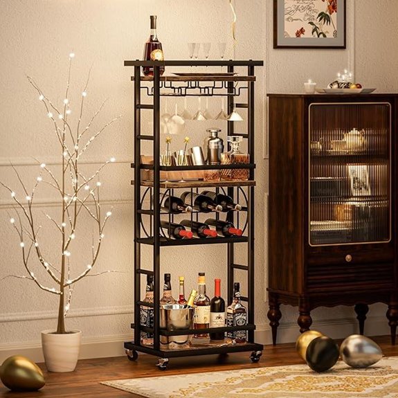 4-Tier Rolling Bar Cart with Wine Rack