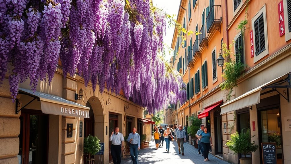 fragrant wisteria over streets