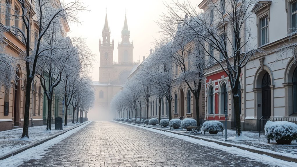 frosted streets and historic beauty