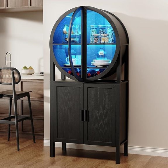 Rounded Bar Cabinet with Lights and Glass Doors