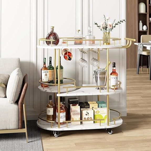 GarveeHome Gold Bar Cart with Wine Rack and Shelves