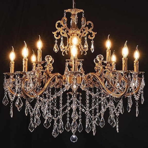 Wellmet Crystal Chandelier 12 Lights Gold Brass