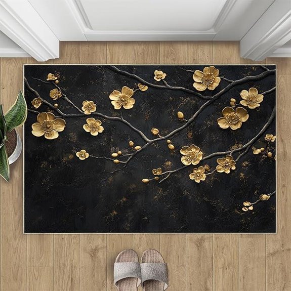 Gold Cherry Blossom Area Rug 3x4 Non-Slip Indoor Carpet