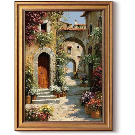 ARPEOTCY Gold Framed Mediterranean Village Canvas Art