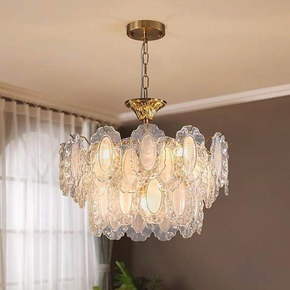 7PM Gold Glass Chandelier with Crystals and Adjustable Height