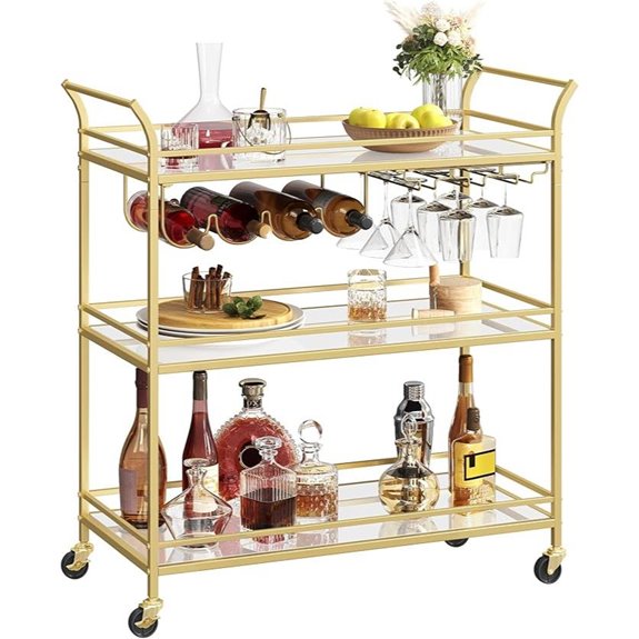 VASAGLE Gold Bar Cart with Mirrored Shelves