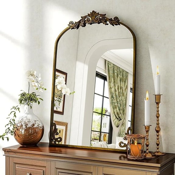 BEAUTYPEAK Gold Arched Ornate Wall Mirror