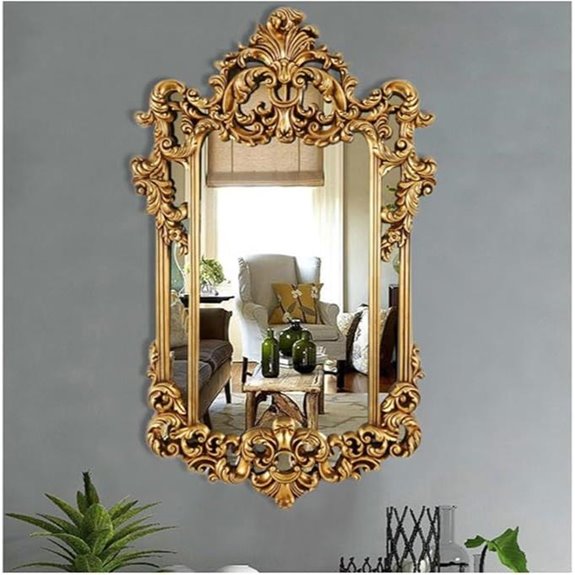 Vintage Carved Wall Mirror 29x47 Inch Gold