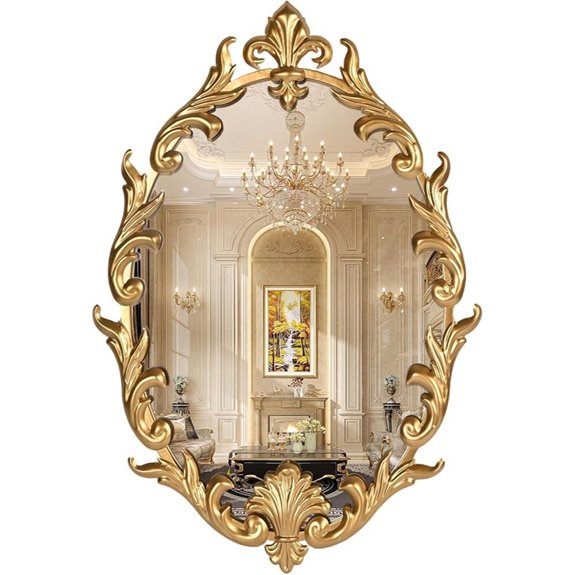 Oval Gold Baroque Wall Mirror with Carved Frame
