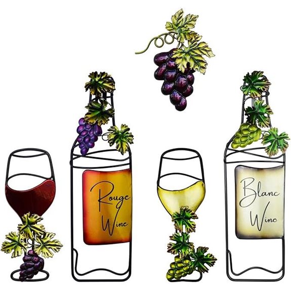 NewVees Metal Wall Art Decor - 5pcs Grape Wine Bottle Set