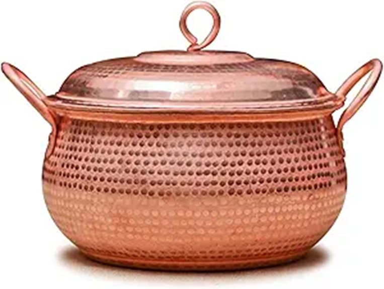 Hammered Copper Soup Pot with Handles and Lids