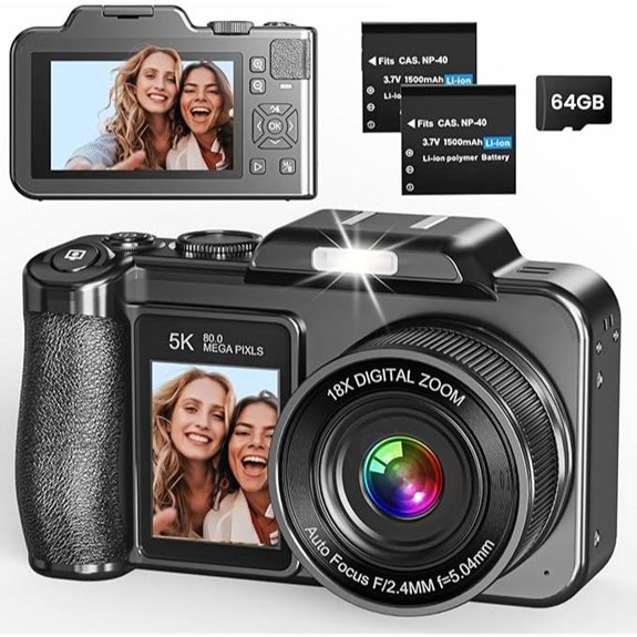 5K 80MP Dual Screen Digital Camera with Accessories
