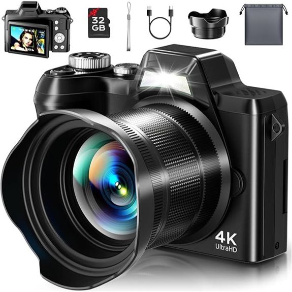 4K Digital Camera with 56MP & Flip Screen
