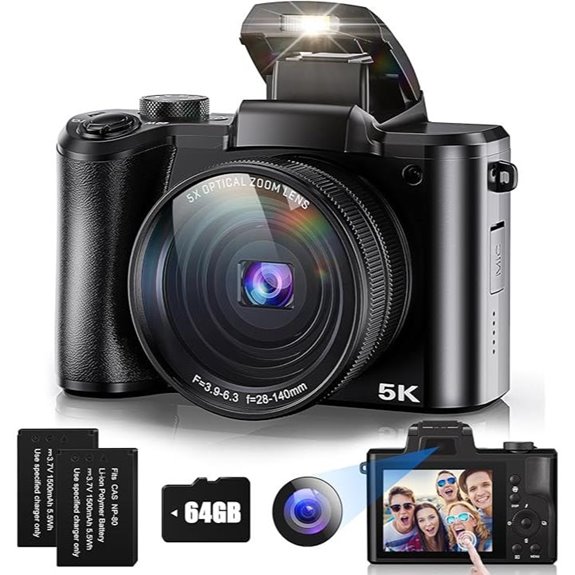 5K 64MP Travel Camera with Dual Lens and Touchscreen