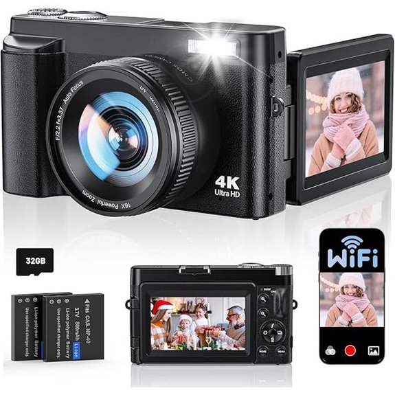 4K Digital Camera with WiFi 64MP Flip Screen