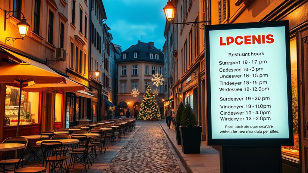 holiday food outlet hours