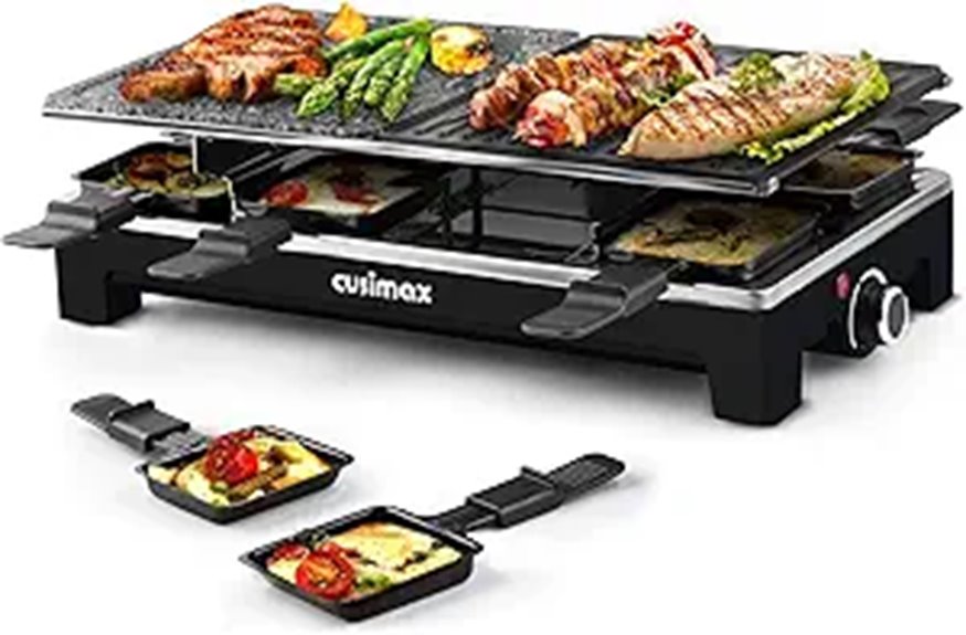 CUSIMAX Raclette & Indoor Grill with Reversible Plate