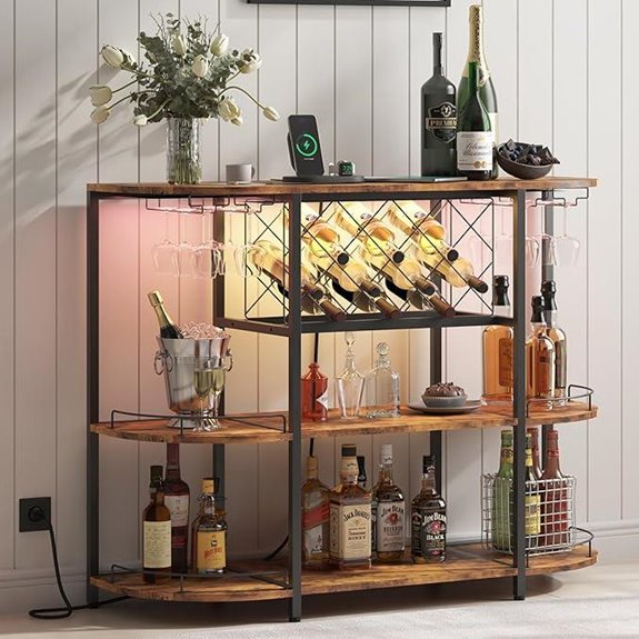 Wine Bar Cart with LED Light and Storage