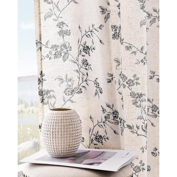 Jinchan Linen Floral Farmhouse Curtains 2 Panels