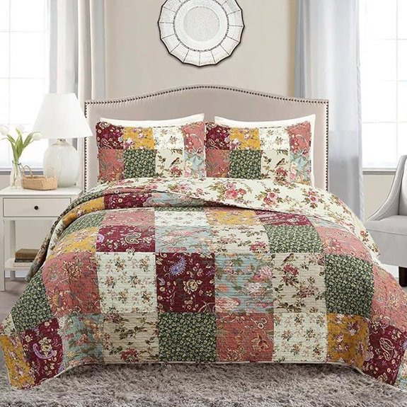 Luxury Floral Patchwork Reversible Quilt Bedding Set