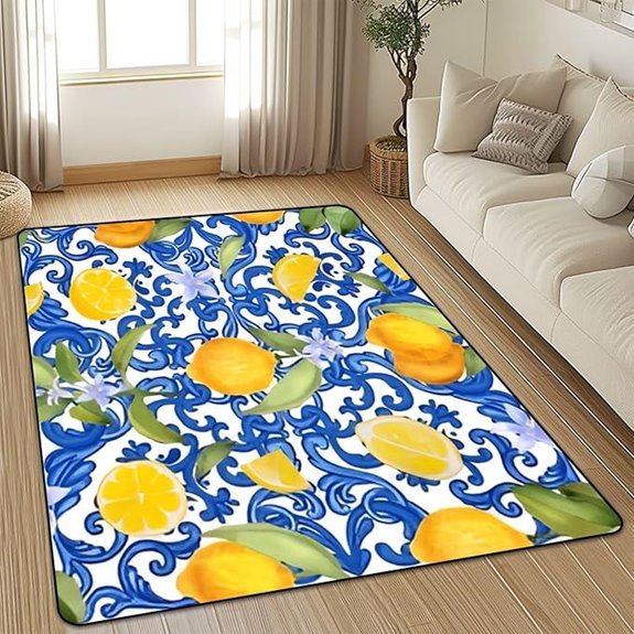 Mediterranean Non-Slip Blue and Yellow Rug