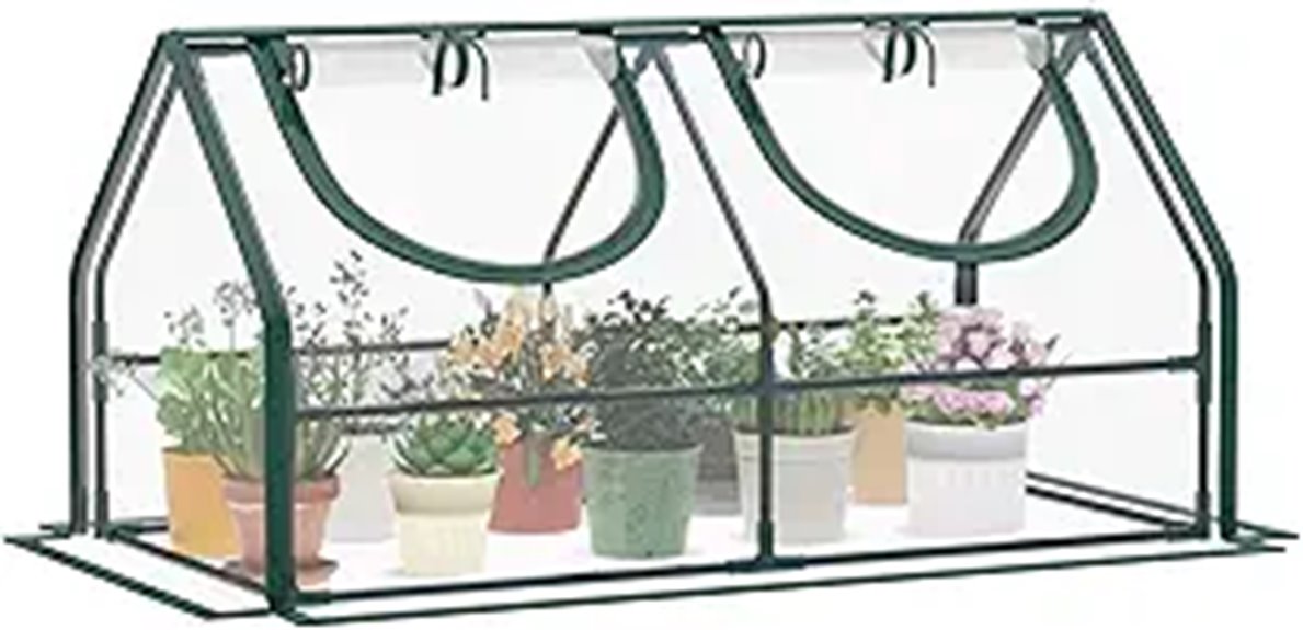 Portable Mini Greenhouse with Zipper Doors & Stakes