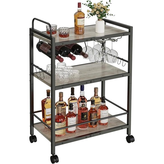 Home Bar Serving Cart with Wheels and Wine Holders