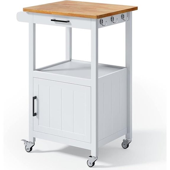 Rolling Kitchen Island Cart with Drawer and Hooks