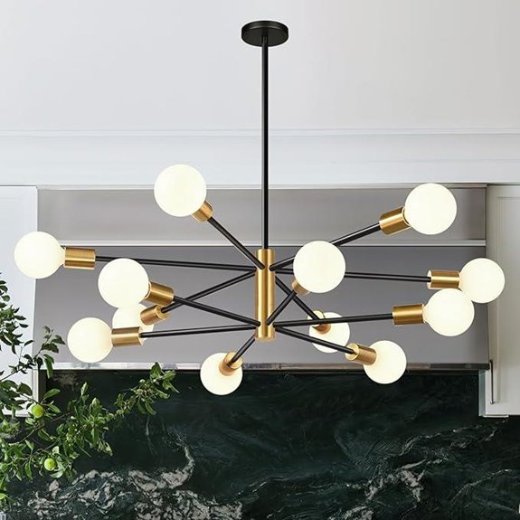 33 Modern Sputnik Chandelier Adjustable Gold & Black