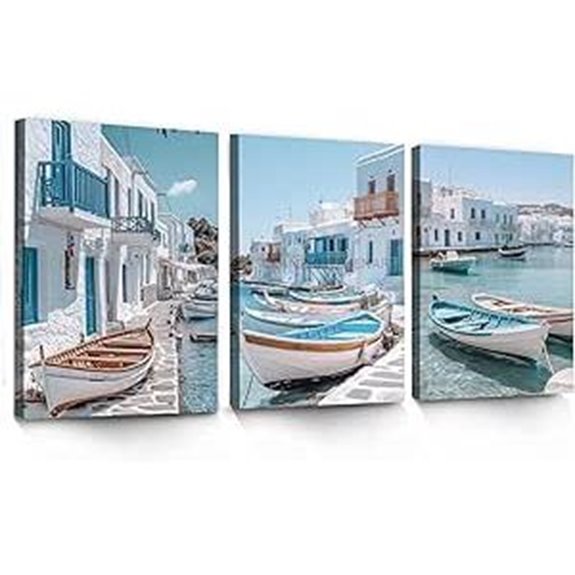 LANZHENZHENART 3Pcs Mykonos Coastal Wall Art Set