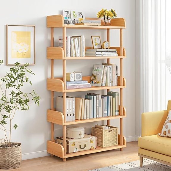 5-Tier Wooden Bookshelf with Solid Oak Frame