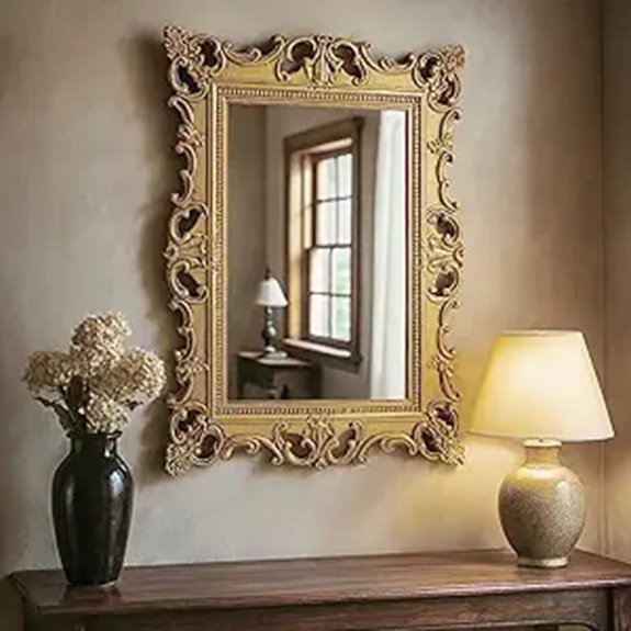 Vintage Gold Wall Mirror with Ornate Carved Frame