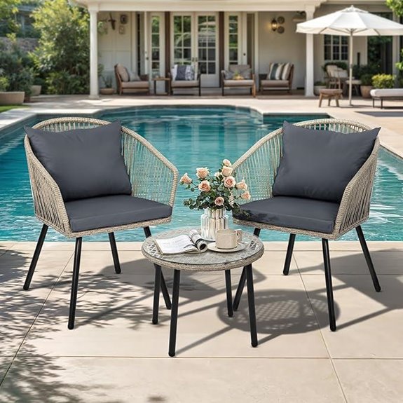 DWVO Outdoor Bistro Set with Cushions and Glass Table