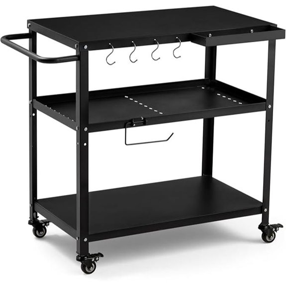 Multifunctional Outdoor Grill Cart with Locking Casters