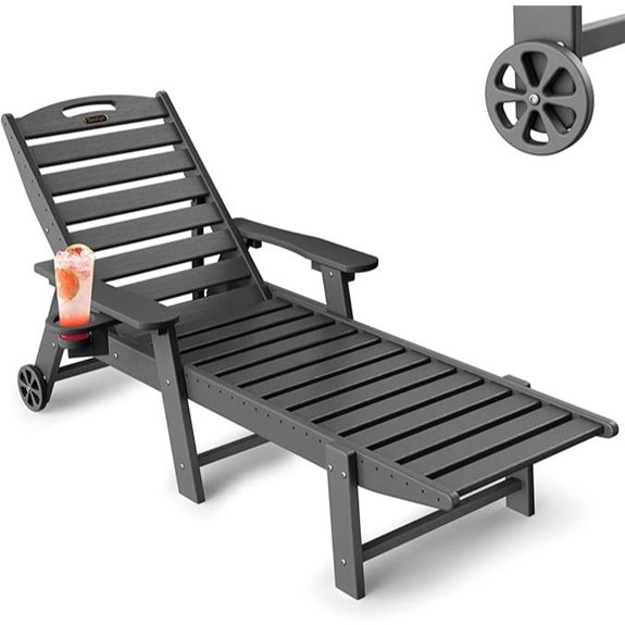 Outdoor HDPE Lounge Chair with Wheels and Cup Holder