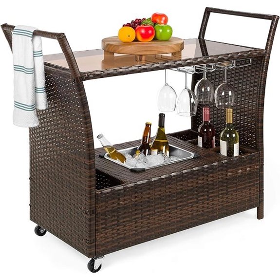 Best Choice Outdoor Wicker Bar Cart with Ice Bucket
