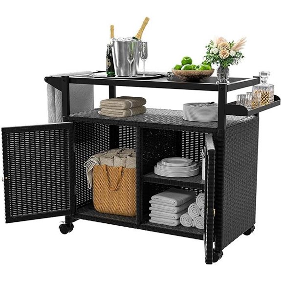 Xilingol Outdoor Wicker Bar Cart with Glass Top