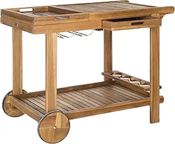 Safavieh -Outdoor Collection Orland Natural Wood Tea Trolley Cart