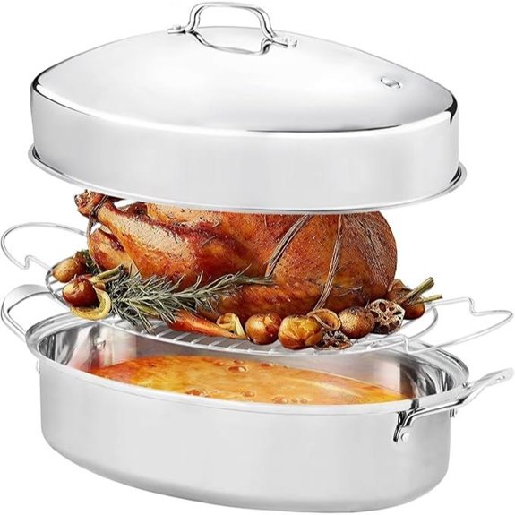 Oval Stainless Steel Roasting Pan with Rack and Lid