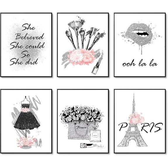 HoozGee Gray Pink Wall Art Set for Girl Room