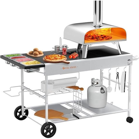 Pizza Oven Table with Topping Station and Grill Cart