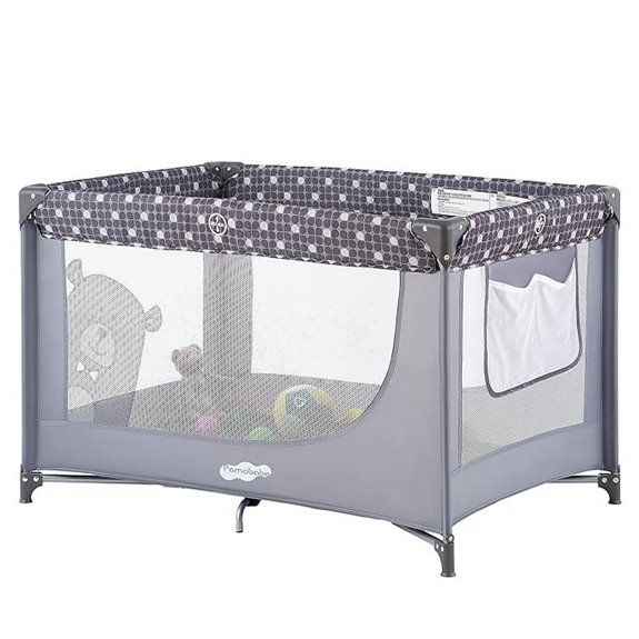 Pamo Babe Portable Crib Baby Playpen with Mattress and Carry Bag Grey