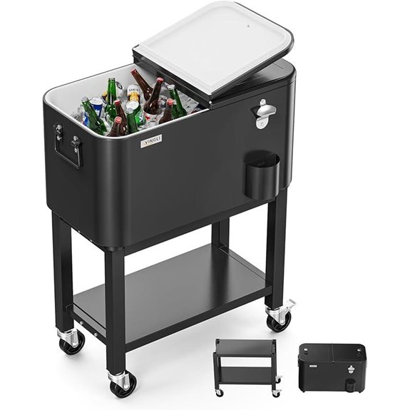 VINGLI Portable Rolling Patio Cooler with Shelf