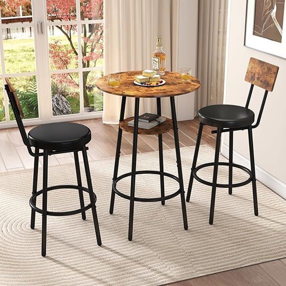 3-Piece Round Bar Table Set with Cushioned Stools