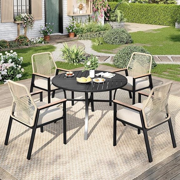 5-Piece Round Outdoor Patio Dining Set with Cushions